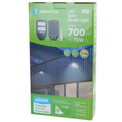 Aigostar - LED-Solar-Straßenlaterne mit Sensor LED/70W/3,2V 4000mAh IP65 6500K + Fernbedienung