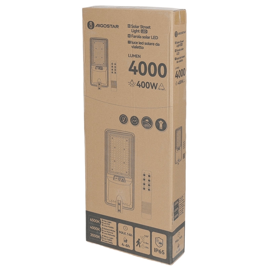 Aigostar - LED Solar-Straßenleuchte mit Sensor LED/300W/3,2V 3600mAh + Fernbedienung