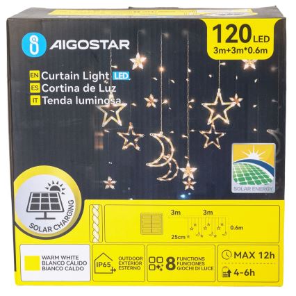 Aigostar - LED Solar-Weihnachtskette 120xLED/8 Funktionen 3x0,6m 500 mAh IP65 warmweiß