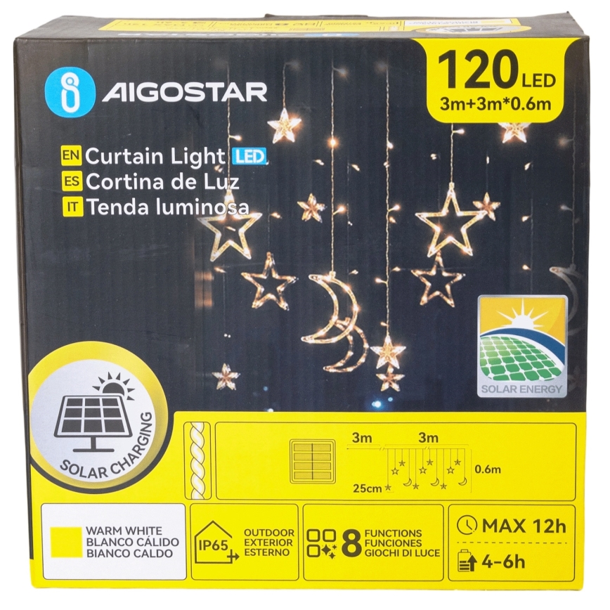 Aigostar - LED Solar-Weihnachtskette 120xLED/8 Funktionen 3x0,6m 500 mAh IP65 warmweiß