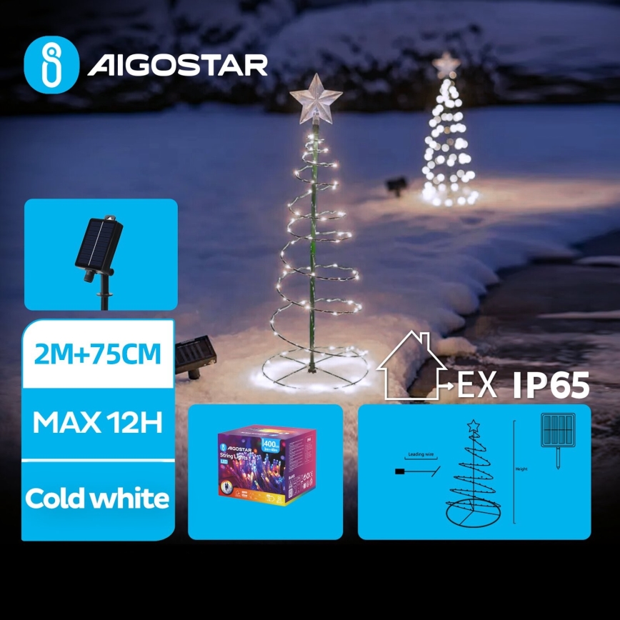 Aigostar - LED-Solar-Weihnachtsdekoration LED/0,26W/3,7V 75cm IP65 500 mAh kaltweiß