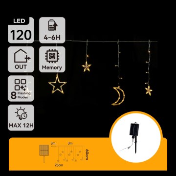 Aigostar - LED Solar-Weihnachtskette 120xLED/8 Funktionen 3x0,6m 500 mAh IP65 warmweiß