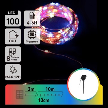 Aigostar - LED Solar-Weihnachtslichterkette 100 LEDs / 8 Funktionen, 12 m, IP65, mehrfarbig, 800 mAh
