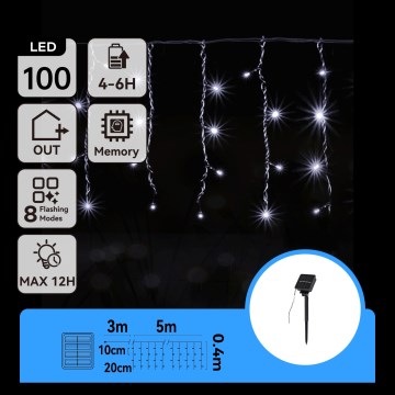 Aigostar - LED Solar-Weihnachtslichterkette 100 LEDs / 8 Funktionen, 8×0,4 m, IP65, kaltweiß, 800 mAh