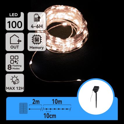Aigostar - LED Solar-Weihnachtslichterkette 100xLED/8 Funktionen 12m IP65 800 mAh kaltweiß