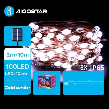 Aigostar - LED Solar Weihnachtslichterkette 100xLED/8 Funktionen 12m IP65 kaltweiß
