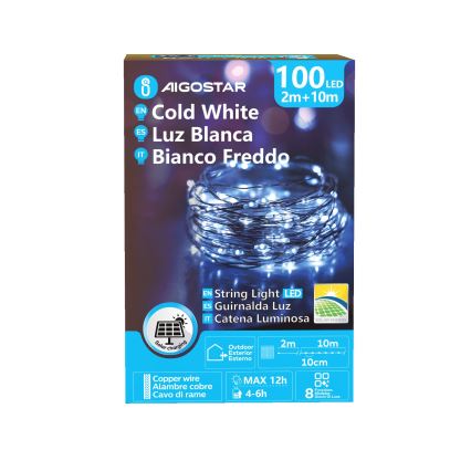 Aigostar - LED Solar Weihnachtslichterkette 100xLED/8 Funktionen 12m IP65 kaltweiß