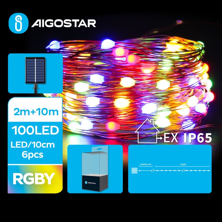Aigostar - LED-Solar-Weihnachtslichterkette 100xLED/8 Funktionen 12m IP65 mehrfarbig 800 mAh