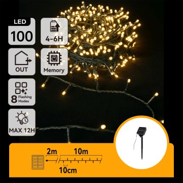 Aigostar - LED Solar-Weihnachtslichterkette 100xLED/8 Funktionen 12m IP65 warmweiß 800 mAh