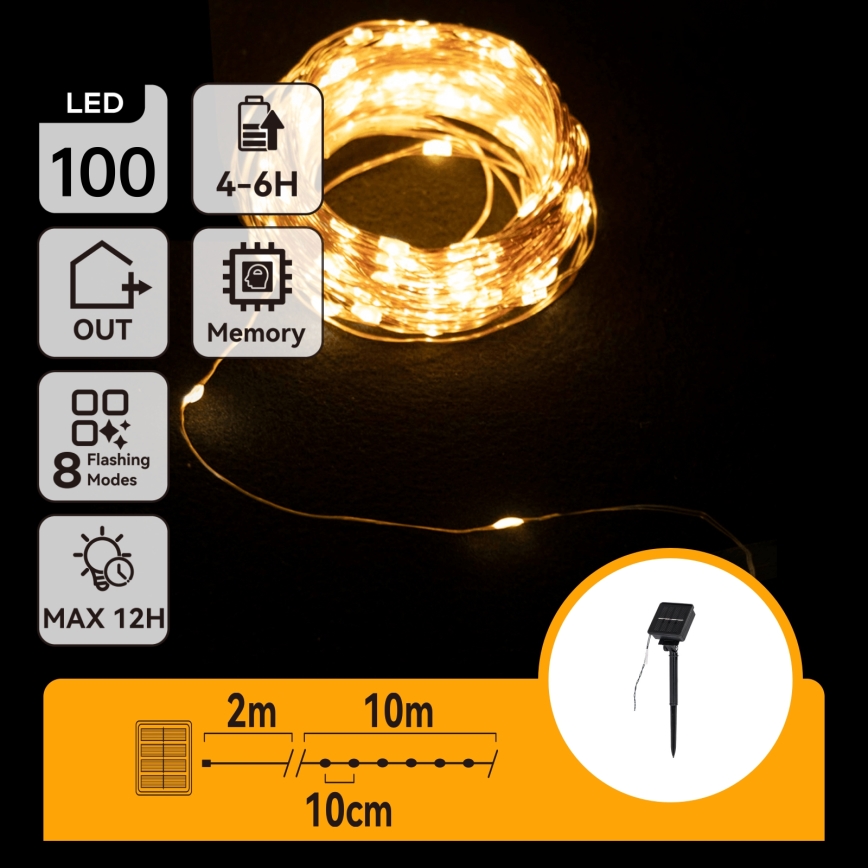 Aigostar - LED-Solar-Weihnachtskette 100xLED/8 Funktionen 12 m 800 mAh IP65 warmweiß