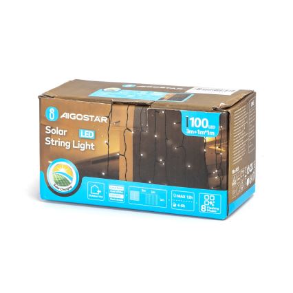 Aigostar - LED-Solar-Weihnachtslichterkette 100xLED/8 Funktionen 4x1m 800 mAh IP65 kaltweiß