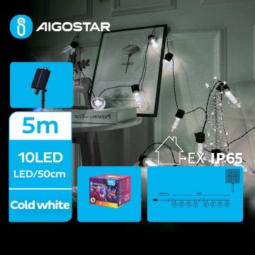 Aigostar - LED-Solar-Weihnachtslichterkette 10xLED/8 Funktionen 6,5m 500 mAh IP65 kaltweiß