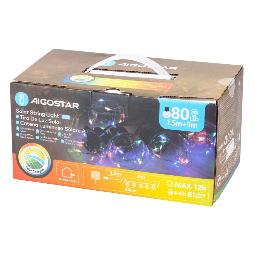 Aigostar - LED Solar Weihnachtslichterkette 10xLED/8 Funktionen 6,5m IP65 mehrfarbig