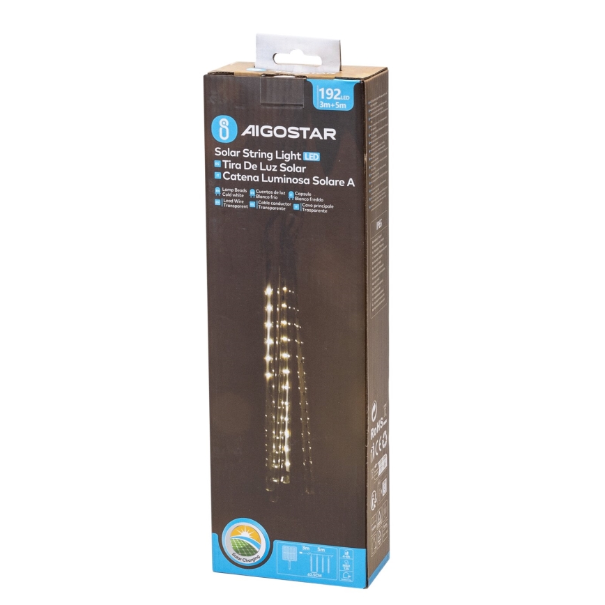 Aigostar - LED Solar Weihnachtslichterkette 192xLED/8m IP65 kaltweiß
