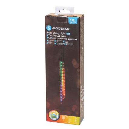 Aigostar - LED Solar Weihnachtslichterkette 192xLED/8m IP65 mehrfarbig