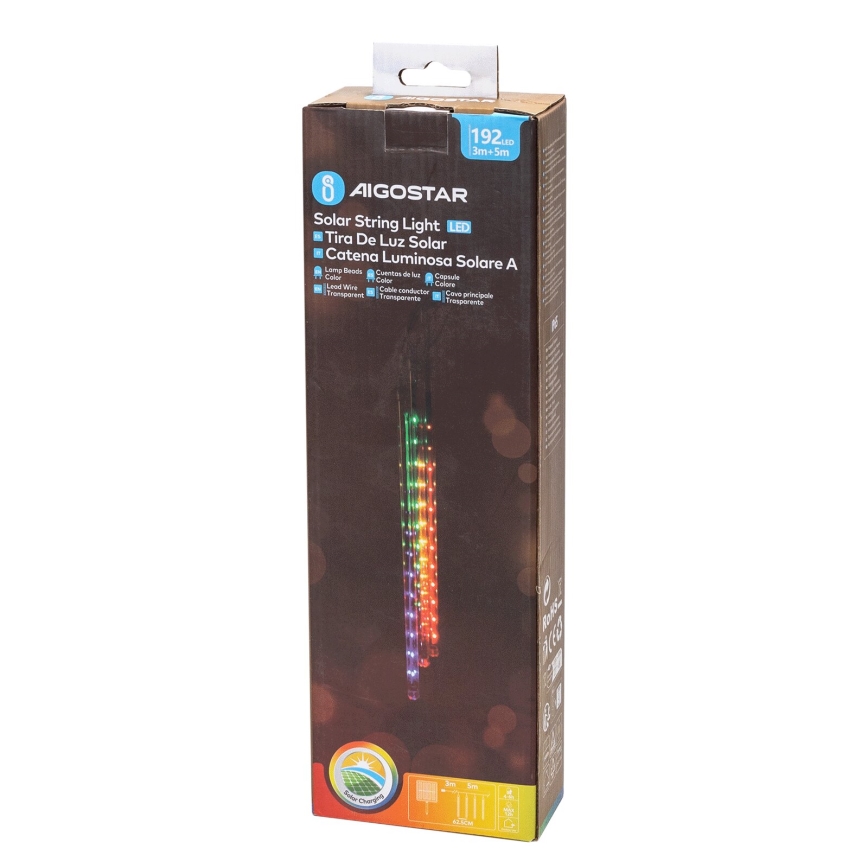 Aigostar - LED Solar Weihnachtslichterkette 192xLED/8m IP65 mehrfarbig