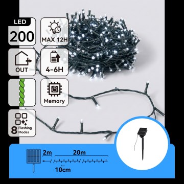 Aigostar - LED Solar-Weihnachtslichterkette, 200 LEDs, 8 Funktionen, 22 m, IP65, kaltweiß, 800 mAh