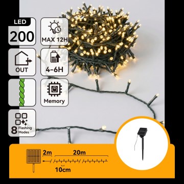 Aigostar - LED Solar-Weihnachtslichterkette 200xLED/8 Funktionen 22m IP65 warmweiß 800mAh