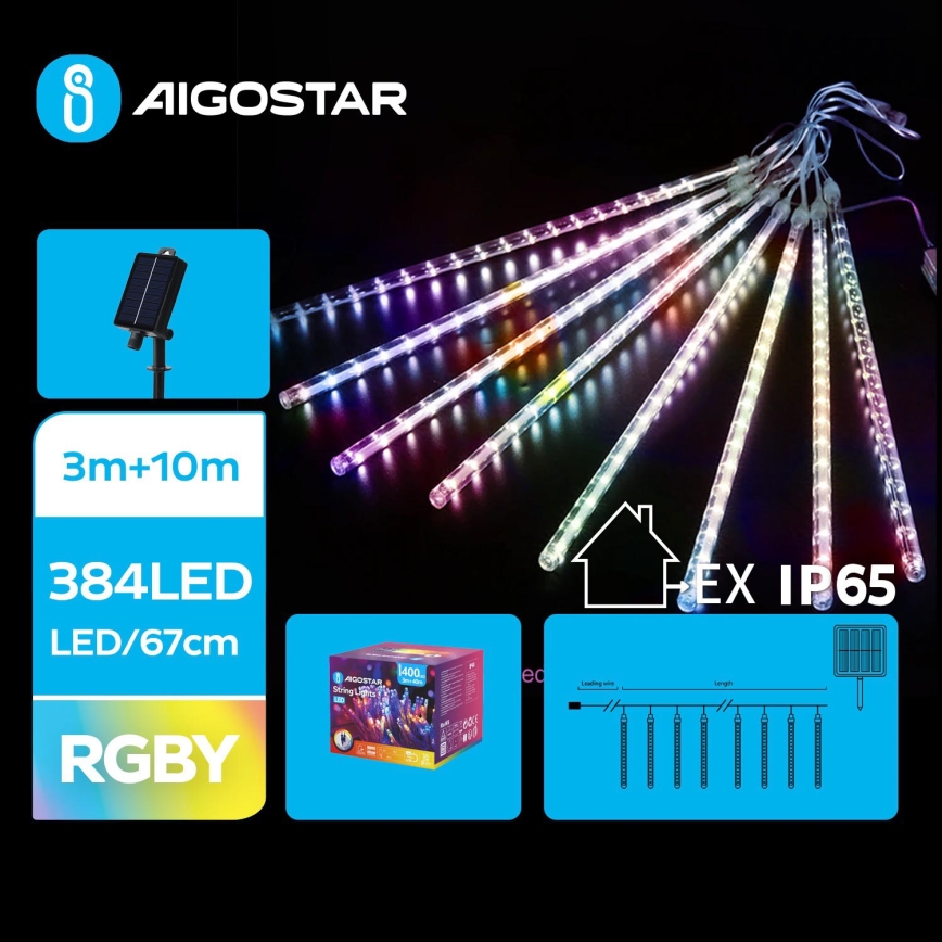 Aigostar - LED-Solar-Weihnachtslichterkette 384xLED/13m IP65 1200 mAh mehrfarbig