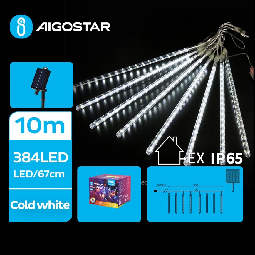 Aigostar - LED-Solar-Weihnachtslichterkette 384xLED/13m IP65 kaltweiß