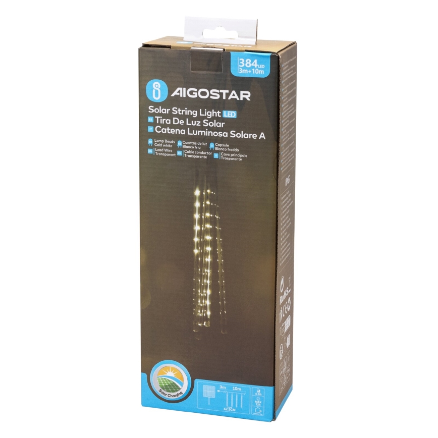 Aigostar - LED-Solar-Weihnachtslichterkette 384xLED/13m IP65 kaltweiß