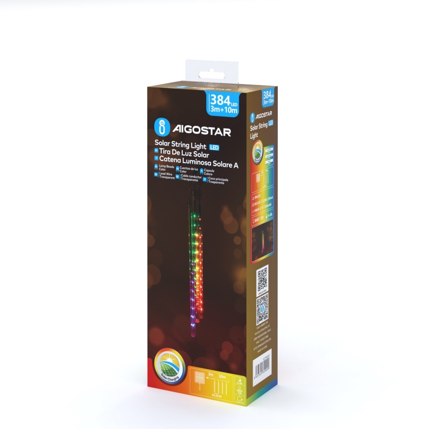 Aigostar - LED-Solar-Weihnachtslichterkette 384xLED/13m IP65 1200 mAh mehrfarbig