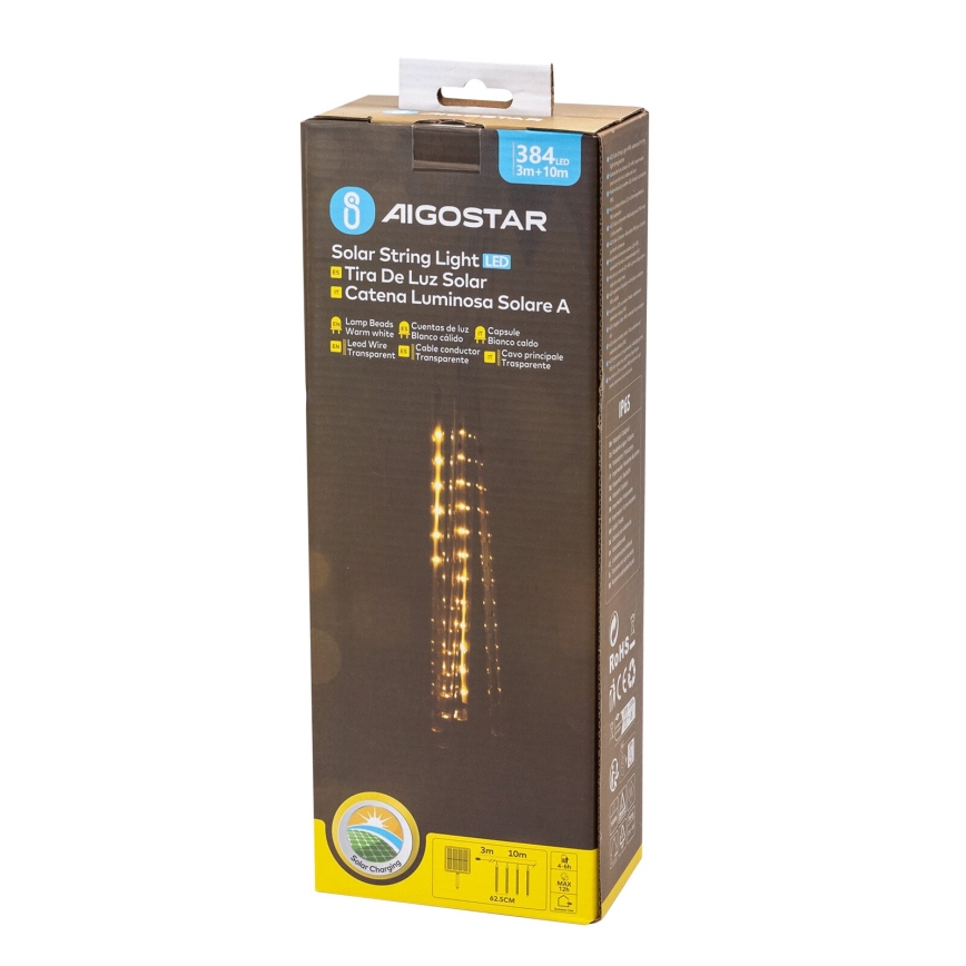 Aigostar - LED-Solar-Weihnachtslichterkette 384xLED/13m IP65 warmweiβ
