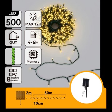 Aigostar - LED Solar-Weihnachtslichterkette 500 LEDs / 8 Funktionen 52 m IP65 warmweiß 1200 mAh