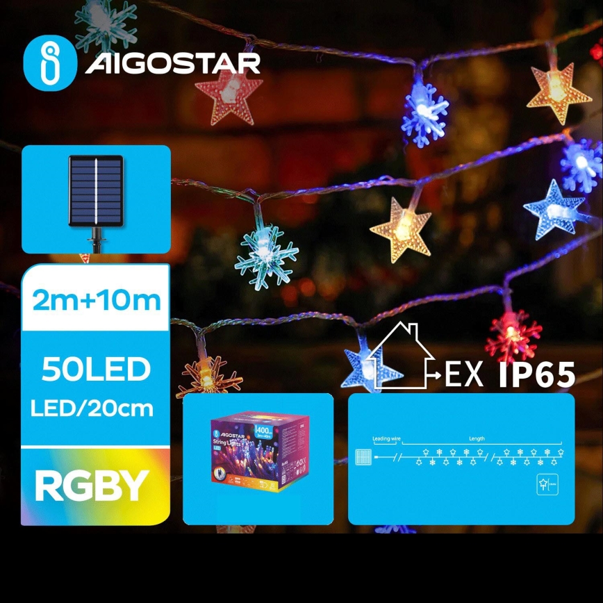 Aigostar - LED-Solar-Weihnachtslichterkette 50xLED/8 Funktionen 12m IP65 mehrfarbig