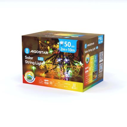 Aigostar - LED-Solar-Weihnachtslichterkette 50xLED/8 Funktionen 12m IP65 mehrfarbig