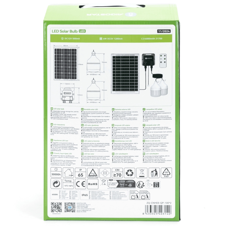 Aigostar - LED-Solarhängeleuchte 2xLED/35W/12V 6000 mAh 6500K d 10 cm + Fernbedienung