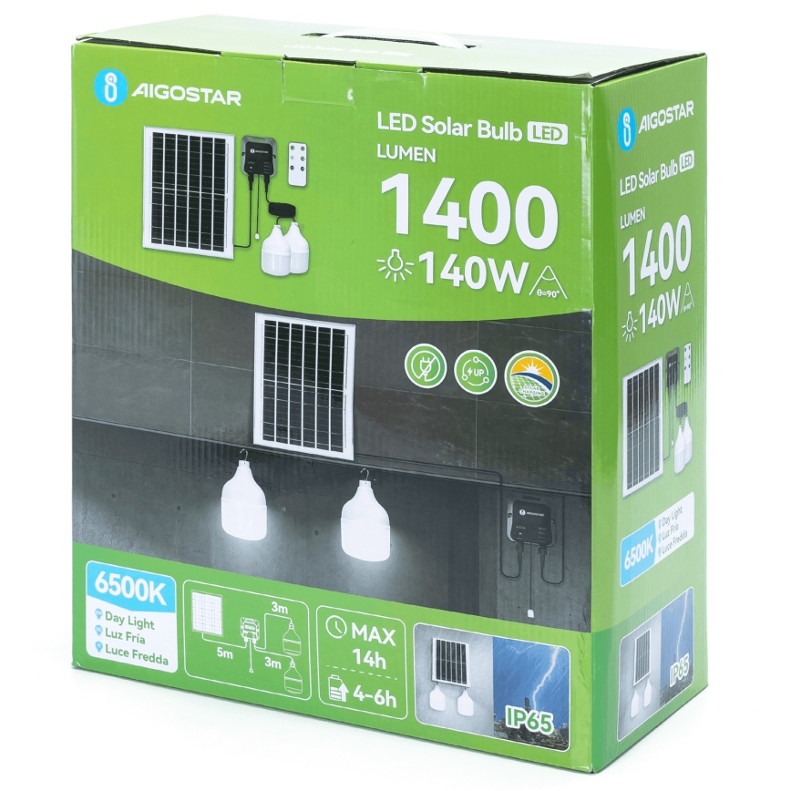 Aigostar - LED-Solarhängeleuchte 2xLED/70W/12V 12000 mAh 6500K d 12 cm + Fernbedienung