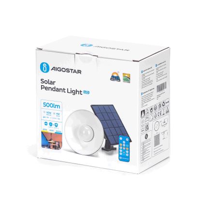 Aigostar - Dimmbare LED-Solar-Hängeleuchte LED/3,2V 3000K/4000K/6500K 5000 mAh IP65 + Fernbedienung