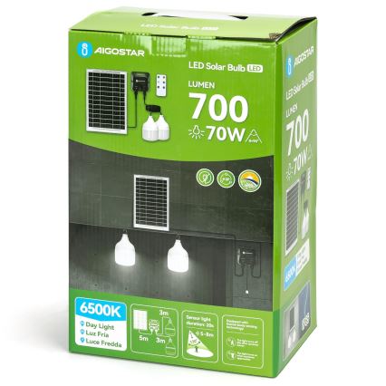 Aigostar - LED-Solarhängeleuchte mit Sensor 2xLED/35W/12V 6000 mAh 6500K d 10 cm + Fernbedienung