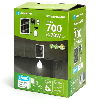 Aigostar - LED-Solarhängeleuchte mit Sensor LED/70W/12V 6000 mAh 6500K d 12 cm + Fernbedienung