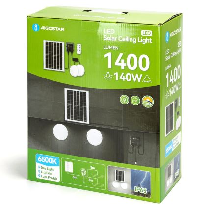 Aigostar - LED-Solarleuchte 2xLED/70W/12V 12000 mAh 6500K d 20,5 cm + Fernbedienung