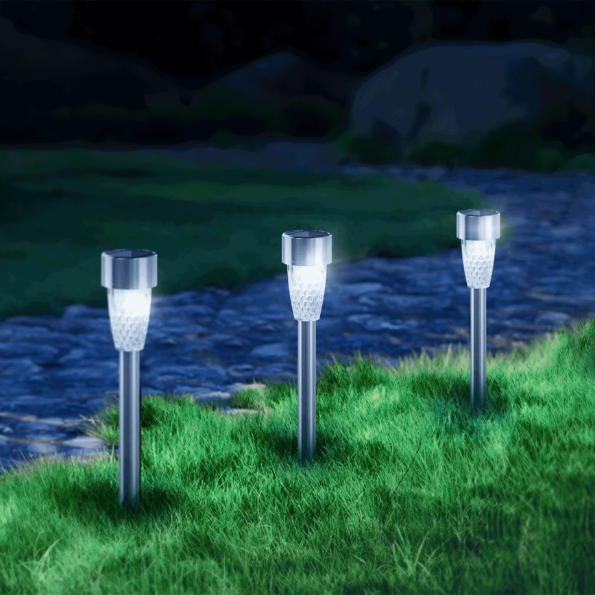 Aigostar - LED-Solarleuchte LED/0,006W/1,2V 29,7 cm matt Chrom 6500K IP44