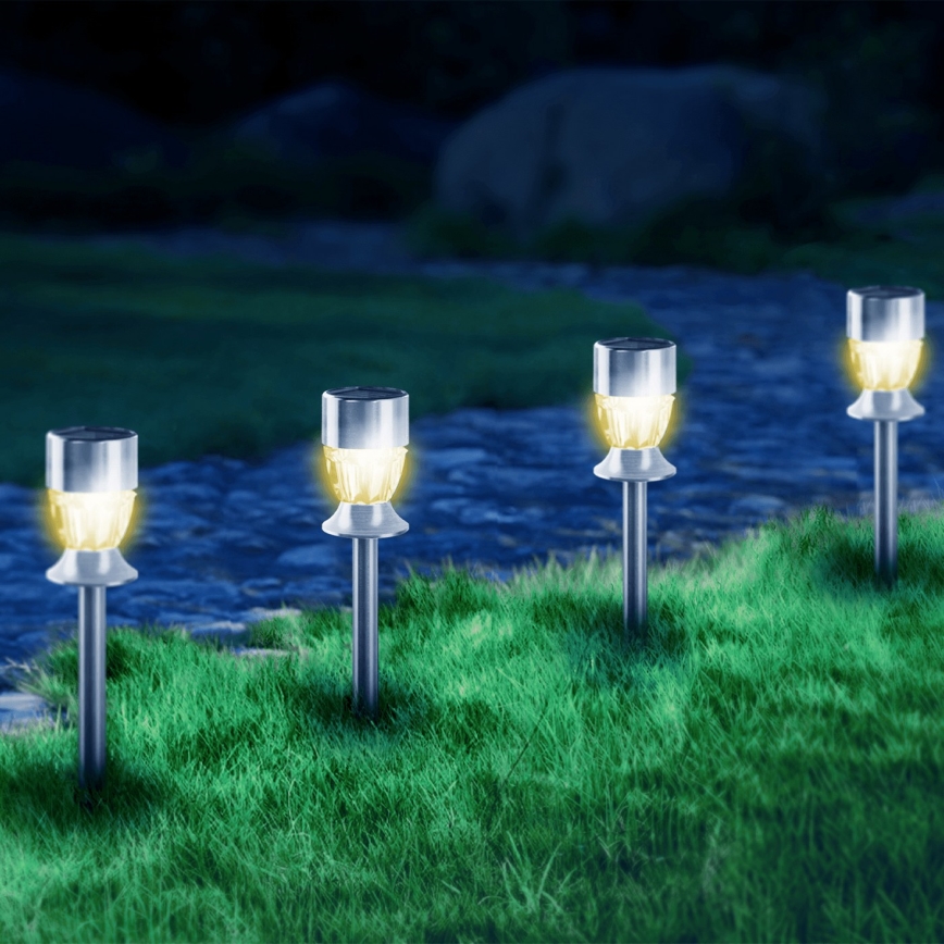 Aigostar - LED-Solarleuchte LED/0,006W/1,2V 35,5cm matt Chrom 2700K IP44 100 mAh
