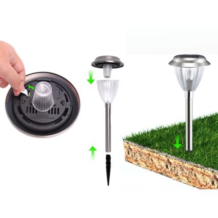 Aigostar - LED-Solarleuchte LED/0,08W/2V 30,4 cm 6500K IP44 matt Chrom