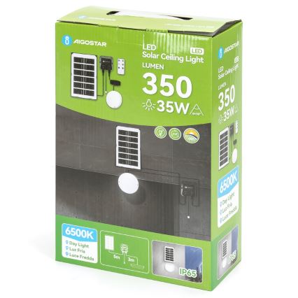 Aigostar - LED-Solarleuchte LED/35W/12V 3000 mAh 6500K d 16,8 cm + Fernbedienung