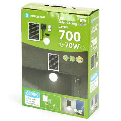 Aigostar - LED-Solarleuchte LED/70W/12V 6000 mAh 6500K d 20,5 cm + Fernbedienung
