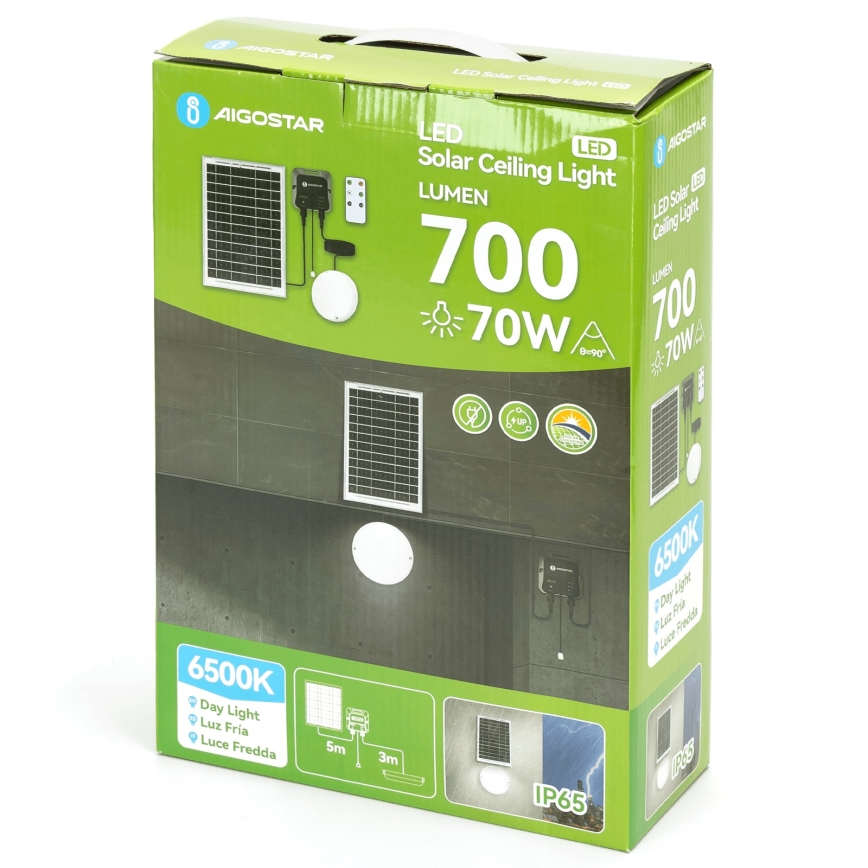 Aigostar - LED-Solarleuchte LED/70W/12V 6000 mAh 6500K d 20,5 cm + Fernbedienung