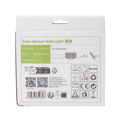 Aigostar - LED Solarleuchte mit Bewegungsmelder LED/2,4W/3,7V 1800 mAh IP65