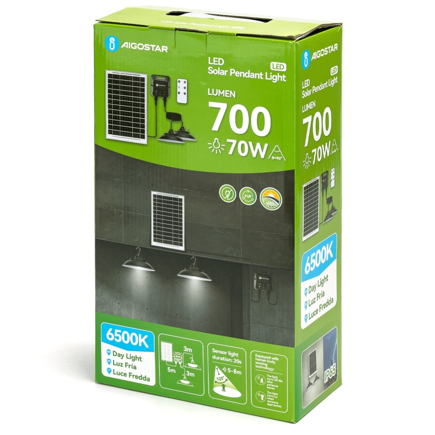 Aigostar - LED-Solar-Pendelleuchte mit Sensor 2xLED/35W/12V 6000 mAh 6500K Ø 15 cm + Fernbedienung