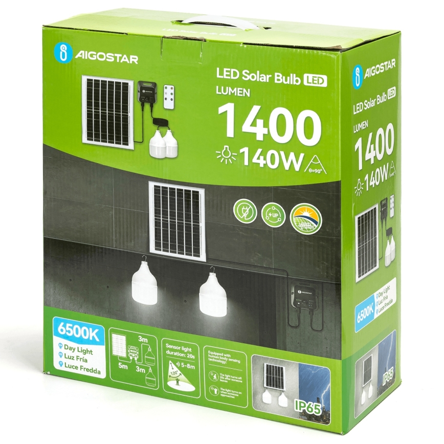 Aigostar - LED-Solarpendelleuchte mit Sensor 2xLED/70W/12V 12000 mAh 6500K IP65 Ø 12 cm + Fernbedienung