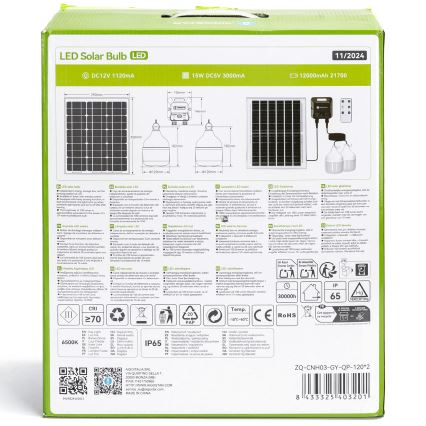 Aigostar - LED-Solarpendelleuchte mit Sensor 2xLED/70W/12V 12000 mAh 6500K IP65 Ø 12 cm + Fernbedienung