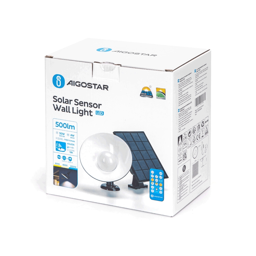 Aigostar - LED Solarleuchte mit Sensor LED/3,2V 3000K/4000K/6500K IP65 5000 mAh Fernbedienung