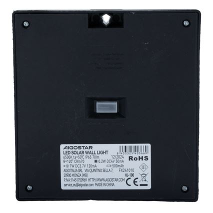 Aigostar - LED-Solarleuchte mit Sensor, 3,7 V, 6500 K, 500 mAh, IP65, schwarz