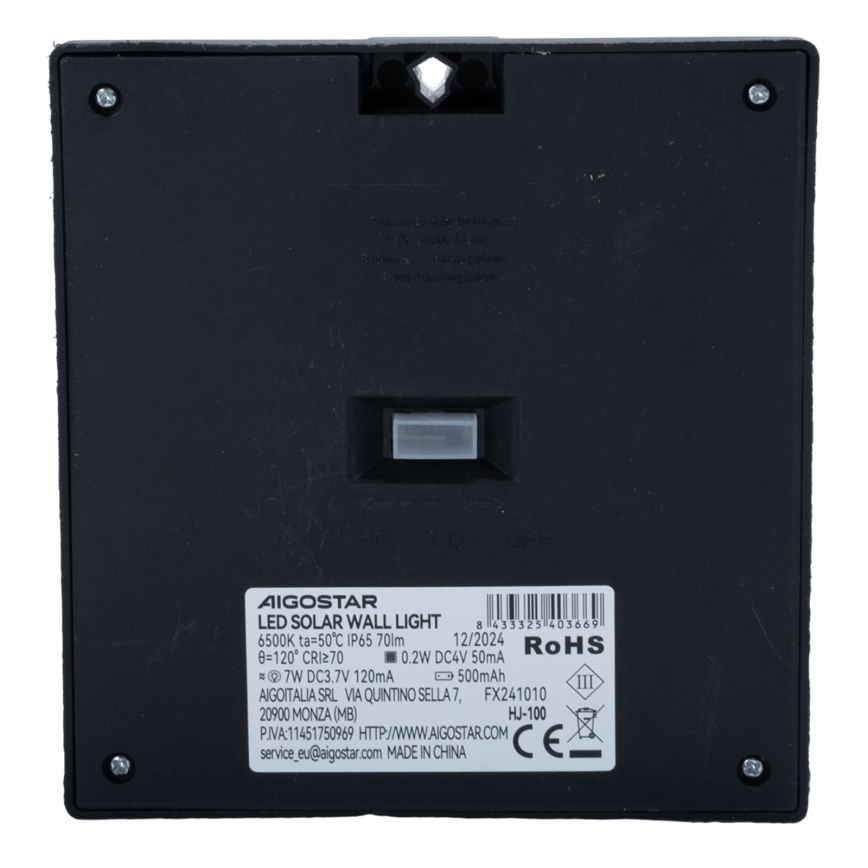 Aigostar - LED-Solarleuchte mit Sensor, 3,7 V, 6500 K, 500 mAh, IP65, schwarz