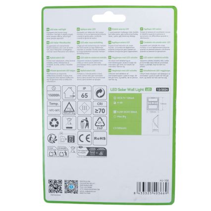 Aigostar - LED-Solarleuchte mit Sensor, 3,7 V, 6500 K, 500 mAh, IP65, schwarz